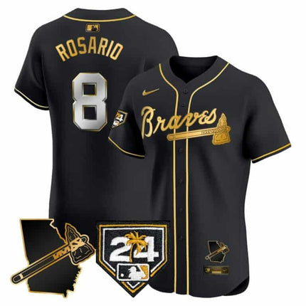 Eddie Rosario Atlanta Braves 2024 Spring Training & Georgia Patch Vapor Premier Elite Black Jersey