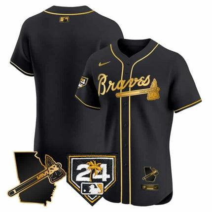 Atlanta Braves 2024 Spring Training & Georgia Patch Vapor Premier Elite Black Jersey