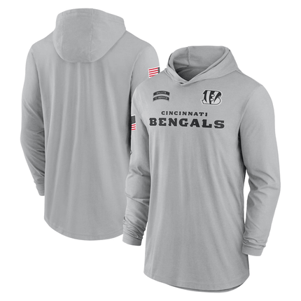 Cincinnati Bengals 2024 Salute to Service Lightweight Performance Long Sleeve Hooded Gray T-Shirt