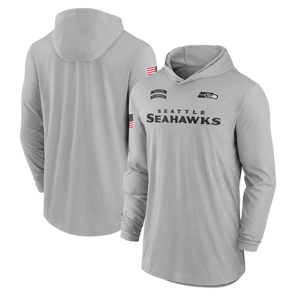 Seattle Seahawks 2024 Salute to Service Lightweight Performance Long Sleeve Hooded Gray T-Shirt