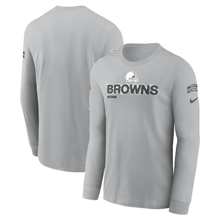 Men's Cleveland Browns 2024 Salute To Service Long Sleeve Gray T-Shirt