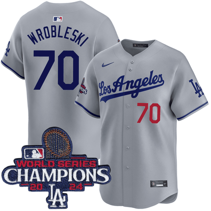Justin Wrobleski Los Angeles Dodgers 2024 Road Limited World Series Champions Grey Jersey